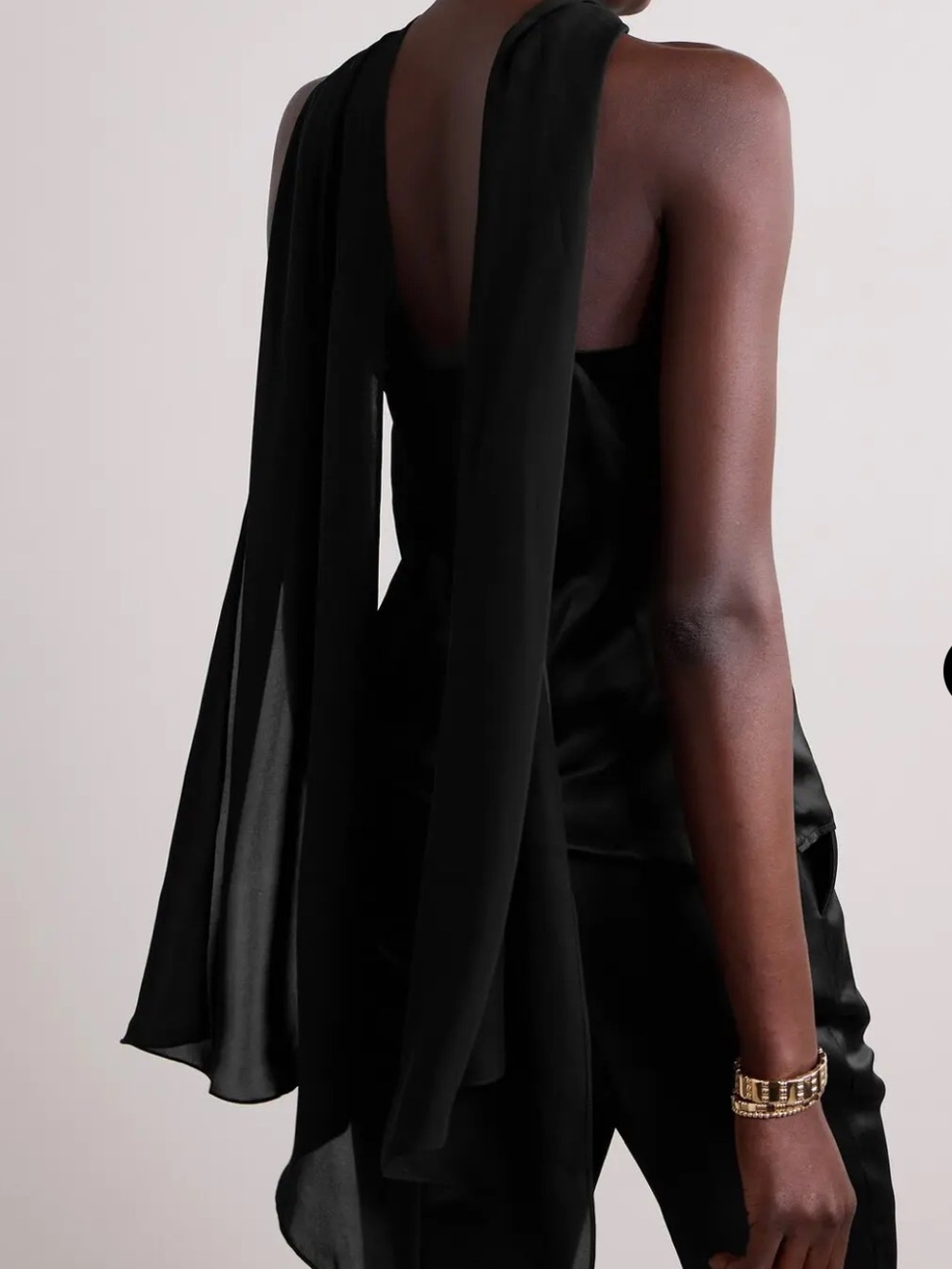L'AGENCE NWT Rivera Black Silk Satin Cape-Effect Crepe De Chine Halter Top - Picture 2 of 14
